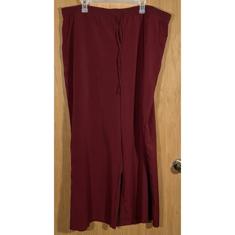 French Laundry Women's 3X Palazzo Pants Boho Drawstring Wide Leg Maroon Shimmery